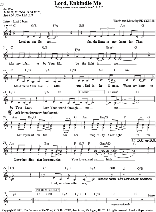 Lead sheet for guitar vocal christian music